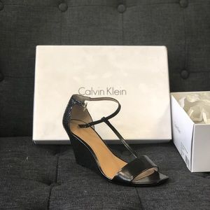 Calvin Klein - Black Nial T-strap Wedge